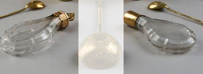 Set of two glass PIRIFORM FLASKS mounted...