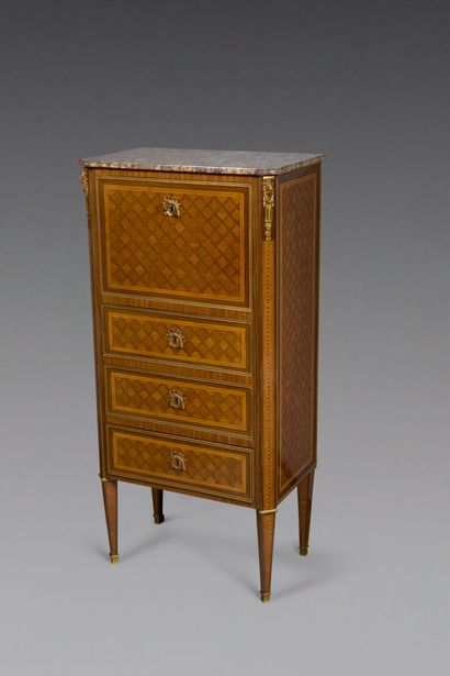 Rosewood and exotic wood veneered secrétaire...