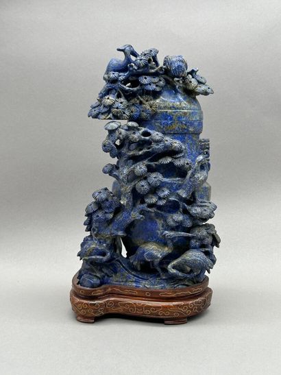 Lapis lazuli covered vase with richly carved...