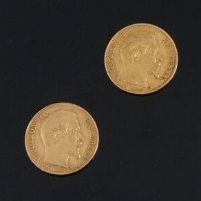 Lot de deux pièces de 20 francs en or. Type...