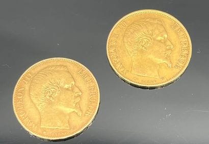 Lot de deux pièces de 20 francs en or. Type...