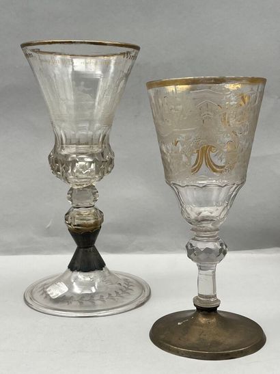 Reunion of two gilded crystal chalice-shaped...