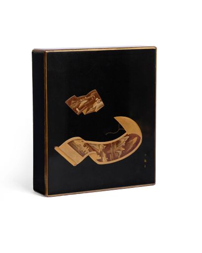 Rectangular black lacquer box with gold takamaki-e...
