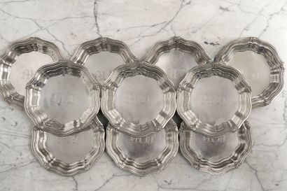 FERRY
Suite of 10 silver-plated bottle coasters....