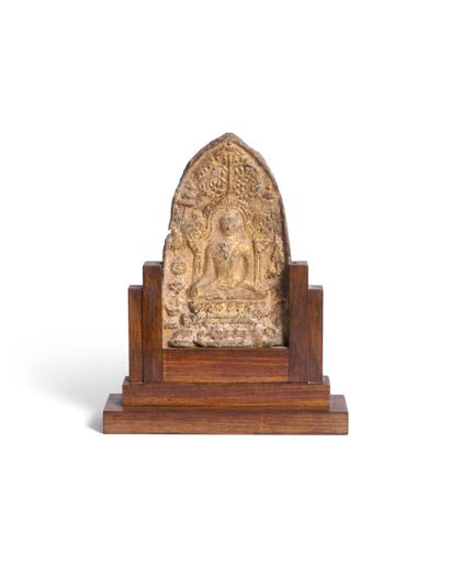 Gilded lead votive plaque with relief decoration...