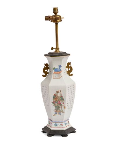 Porcelain baluster-shaped vase with polychrome...