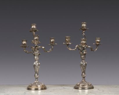 Pair of scrolled candelabras with 4 silver-plated...