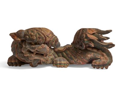 Two lions. China, 17th-18th century. 
Polychrome...