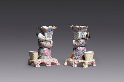 Attributed to BAYEUX
Pair of polychrome porcelain...