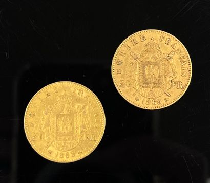 Lot de deux pièces de 20 francs en or. Type...