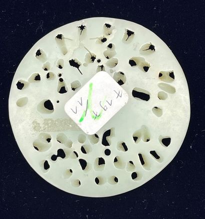 Celadon nephrite jade medallion with carved...