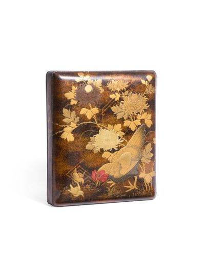 Suzuribako rectangular box in nashiji lacquer,...