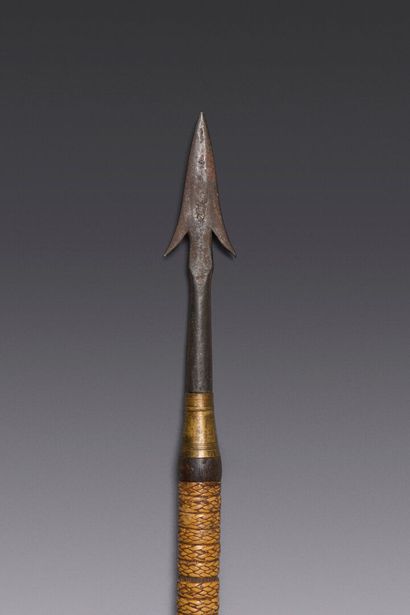 Toho spear, iron tip, rattan-covered wooden...