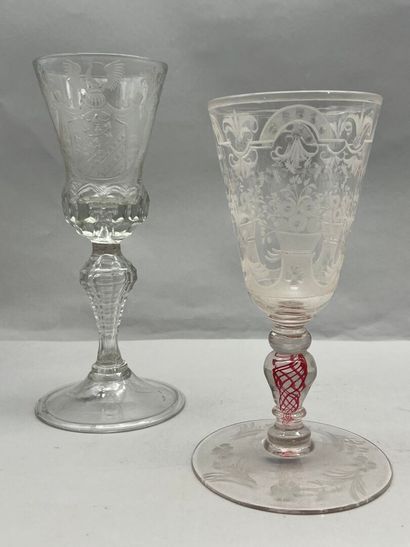Reunion of two glass and crystal chalice-shaped...