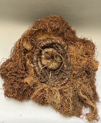 Old wooden helmet mask with openwork cap...