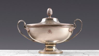 Large oval-shaped covered vegetable dish...