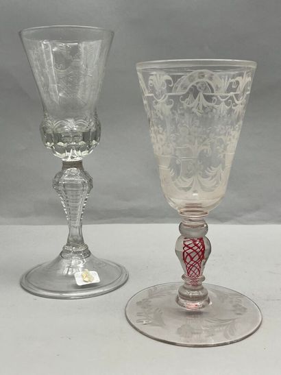Reunion of two glass and crystal chalice-shaped...