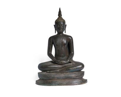 Large Buddha in bronze with brown patina....