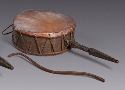 Shaman's (Jhankri) drum (Dhyangro) in wood,...