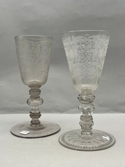 Reunion of two large glass and crystal chalice-shaped...