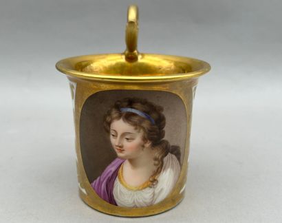 Large cylindrical porcelain cup, flared at...