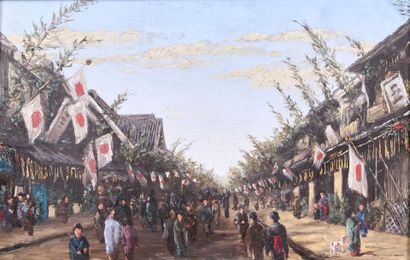 School of traveling painters. 
Festive scene...