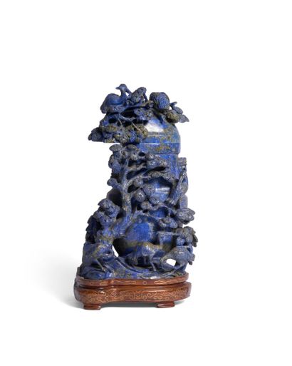Lapis lazuli covered vase with richly carved...
