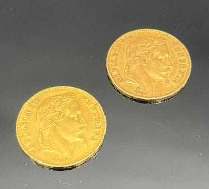 Lot de deux pièces de 20 francs en or. Type...