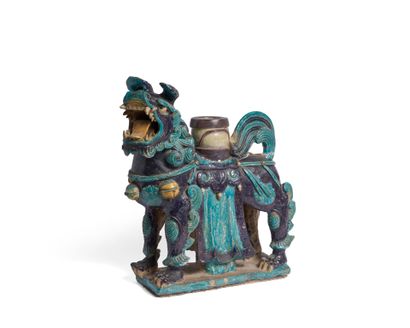 Large turquoise-blue, yellow and eggplant...