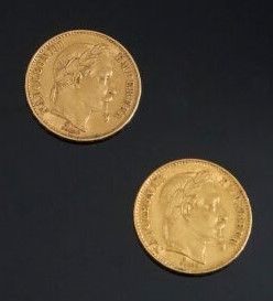 Lot de deux pièces de 20 francs en or. Type...