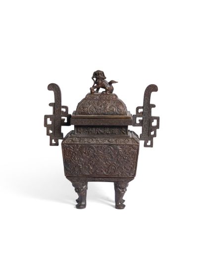 Square-section bronze incense burner, on...