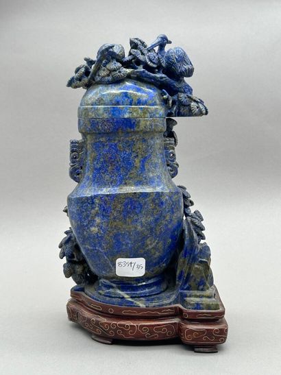 Lapis lazuli covered vase with richly carved...