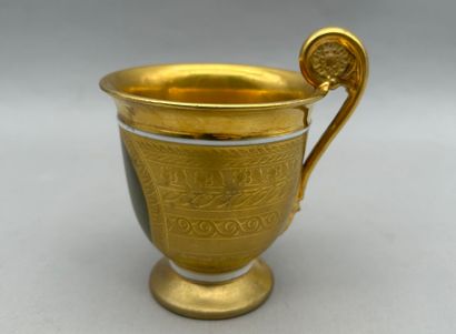 A domed porcelain cup on a cylindrical base...