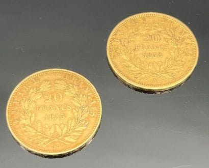 Lot de deux pièces de 20 francs en or. Type...