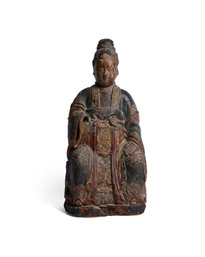 Wooden statue of an ancestor, carved in polychrome...