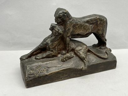 Maximilien Louis FIOT (1886-1953) 
Two panthers
Sculpture...