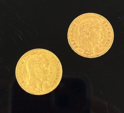 Lot de deux pièces de 20 francs en or. Type...