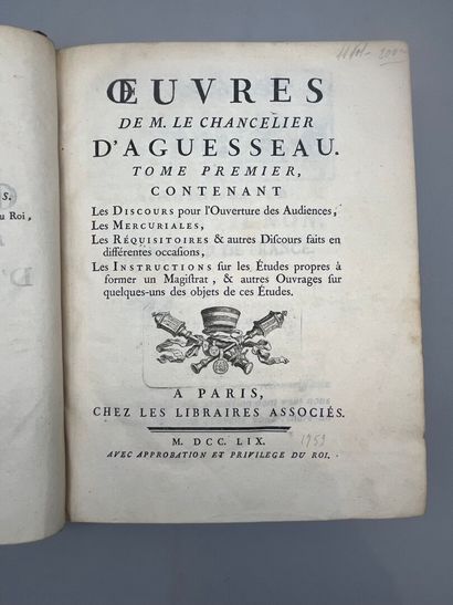 AGUESSEAU (Henri-François d'). Oeuvres de...