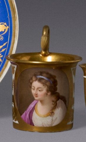 Large cylindrical porcelain cup, flared at...