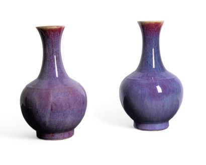 Pair of porcelain stoneware baluster vases...