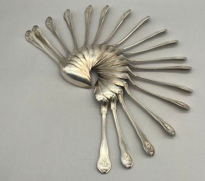 Suite de 18 grands couverts en argent 950...