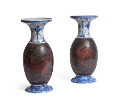 Pair of blue-white porcelain vases of baluster...