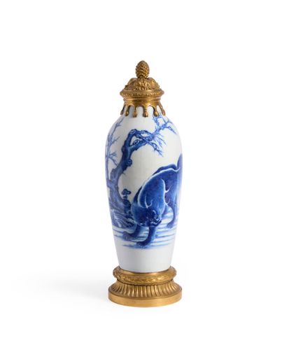 Porcelain vase with blue-white decoration...