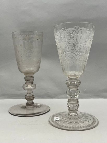 Reunion of two large glass and crystal chalice-shaped...