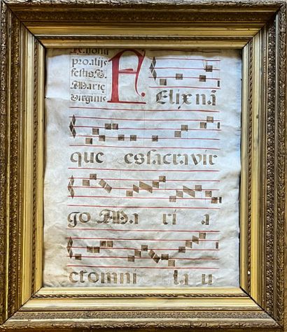 Lot comprenant :
- une page d'antiphonaire...