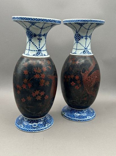 Pair of blue-white porcelain vases of baluster...