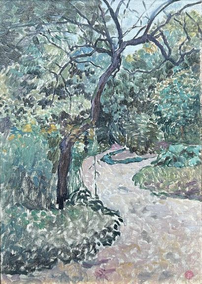 Lucien OTT (1870-1927) 
Paysage en sous-bois
Huile...