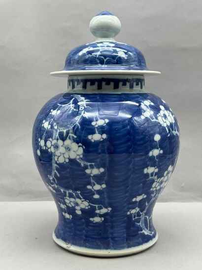 Potiche couverte en porcelaine bleu blanc....
