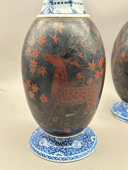 Pair of blue-white porcelain vases of baluster...