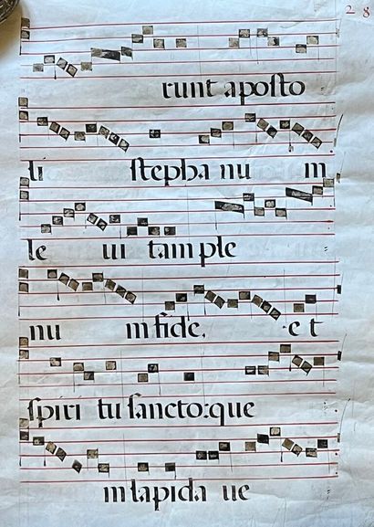 Lot comprenant :
- une page d'antiphonaire...